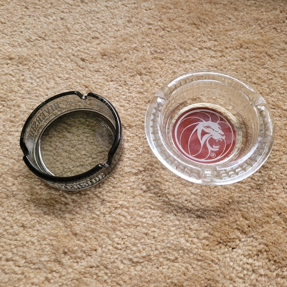 Lot of 2 Vintage Glass Casino Ashtrays